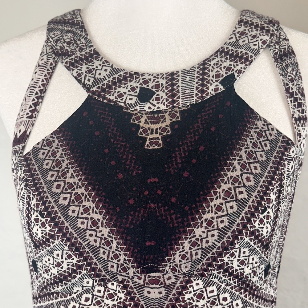 Free People Made My Day Maxi Dress Size 2 Geometric Cutout Lace Up Back Boho - Picture 3 of 8